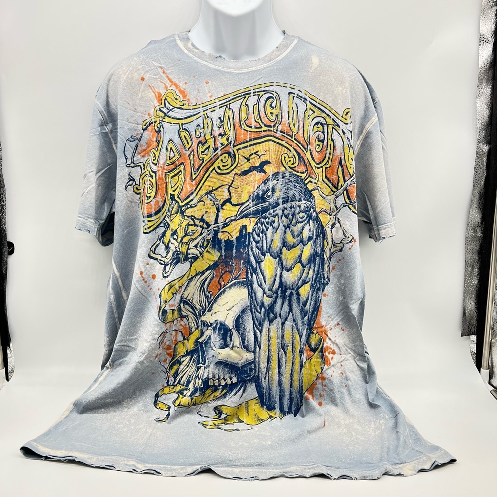 Affliction Blue/Gray w/Yellow/Orange Short Sleeve Factory Distressed Tee-Sze 3XL